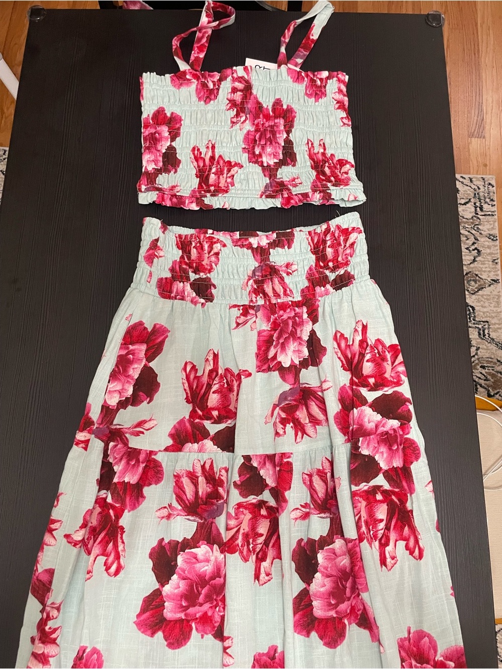 NWT Anthropologie Paper Heart Floral Set Maxi Skirt & Cropped Top Linen